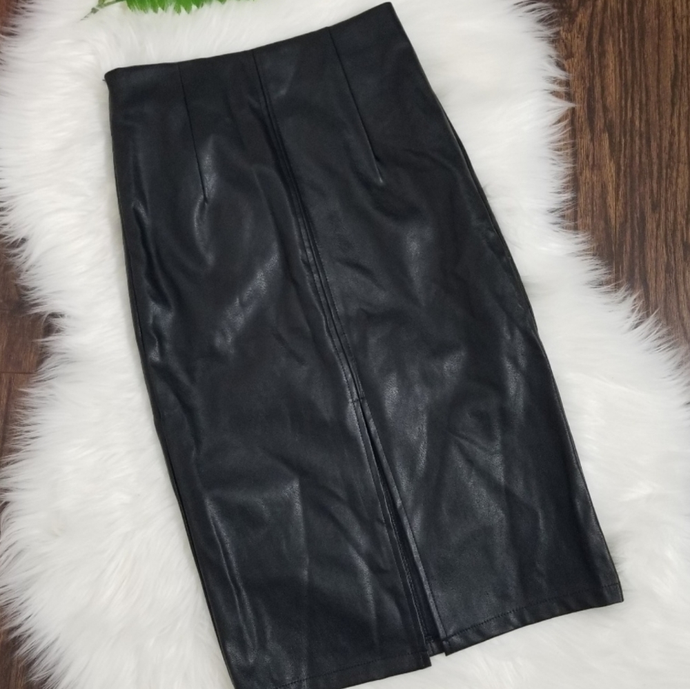 GEILIHAMAI vintage faux leather pencil skirt